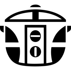 Illustration of a cooking pot with lid in black and white on transparent background silhouette