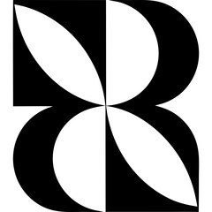 Abstract horizontal line art with curved elements on transparent background silhouette