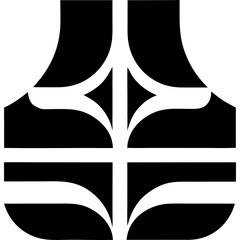 Two symmetrical abstract shapes with black stripes on transparent background silhouette