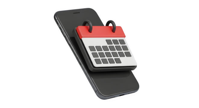 Digital calendar app displayed on a modern smartphone screen isolated on black background