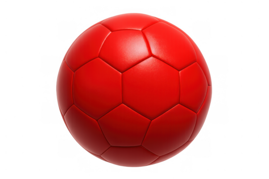 Red soccer ball isolated on a transparent background, showcasing sports, competition, and victory. Essential football equipment for games - Powered by Adobe
