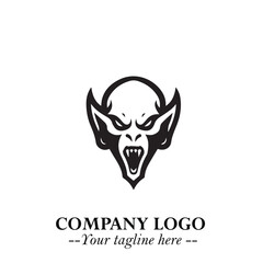 Head of Vampire Logo Symbol in Black on the White Background with Gothic Horror Vector Design