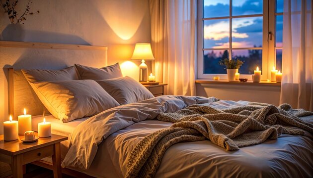 Abendliche Ruhe im warm beleuchteten Schlafzimmer &ndash; Geborgenheit und Entspannung pur