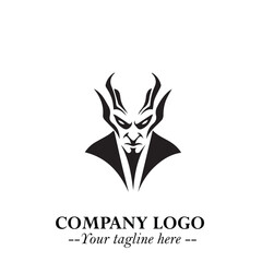 Head of Vampire Logo Symbol in Black on the White Background with Gothic Horror Vector Design