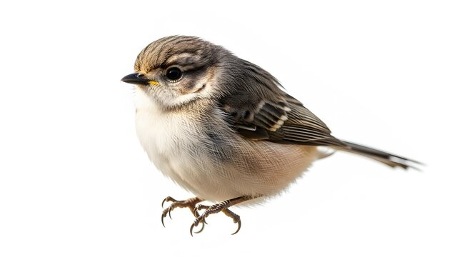Adorable bushtit perched on white background, a tiny songbird with intricate feather detail and captivating charm for nature lovers and birdwatching enthusiasts everywhere