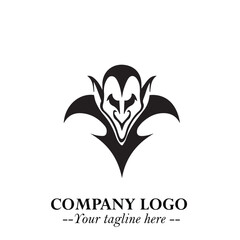 Head of Vampire Logo Symbol in Black on the White Background with Gothic Horror Vector Design