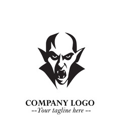 Head of Vampire Logo Symbol in Black on the White Background with Gothic Horror Vector Design