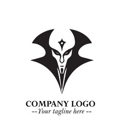 Head of Vampire Logo Symbol in Black on the White Background with Gothic Horror Vector Design