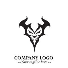 Head of Vampire Logo Symbol in Black on the White Background with Gothic Horror Vector Design