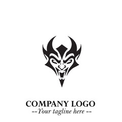 Head of Vampire Logo Symbol in Black on the White Background with Gothic Horror Vector Design