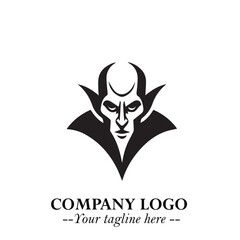 Head of Vampire Logo Symbol in Black on the White Background with Gothic Horror Vector Design