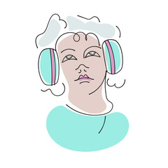 Minimalist Line Art Portrait of a Woman with Headphones Listening to Music