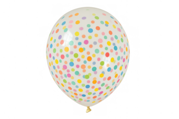 White party balloon featuring colorful polka dot confetti with transparent background for celebration and joy