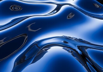Abstract blue chrome liquid metal curves with high gloss finish