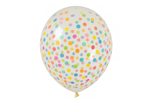 White party balloon featuring colorful polka dot confetti with transparent background for celebration and joy - Powered by Adobe