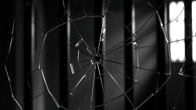 universalism. A broken glass pane with the blurred shadow of prison bars behind it. wellbeing guides, coaching materials, designed for mental health education and mindfulness programs.