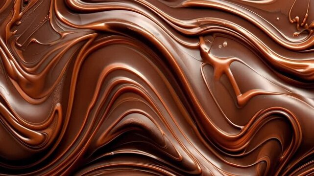 Abstract swirls in melted dark chocolate great for food packaging, dessert menus, and culinary blog backgrounds. Delicious and visually appealing.