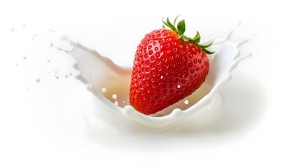 Fresh strawberry splashing into creamy milk, a vibrant and delicious treat perfect for healthy recipes, breakfast ideas, or a refreshing summer snack