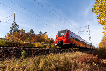 German commuter train on a sunny autumn day in Nuremberg