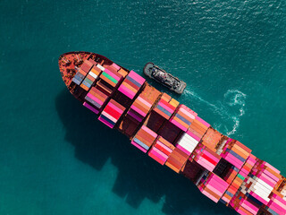 Aerial View of Cargo Ship with Containers