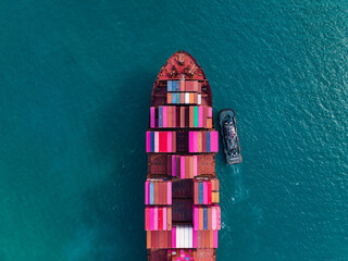 Aerial View of Cargo Ship with Containers