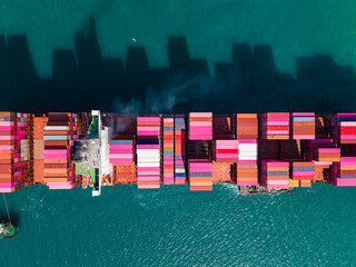 Aerial View of Cargo Ship with Containers