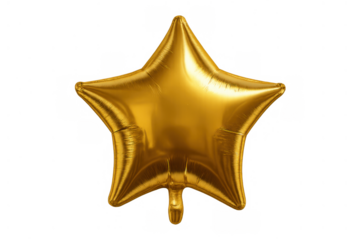 Golden star foil balloon for celebration, party, achievement, success, rating, and special event decoration, transparent background