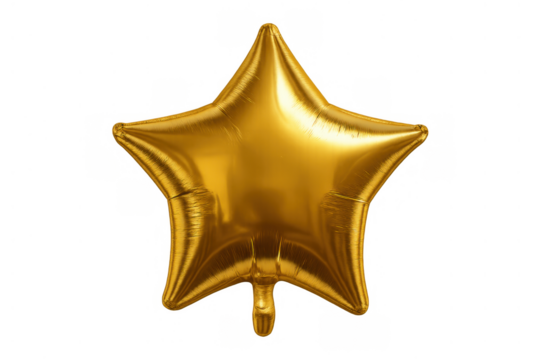 Golden star foil balloon for celebration, party, achievement, success, rating, and special event decoration, transparent background