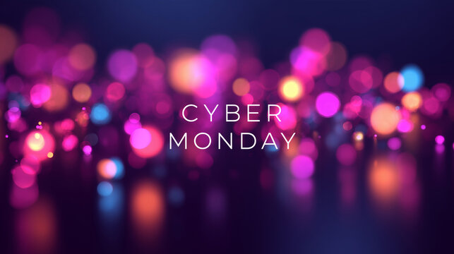 Cyber Monday neon background with glowing bokeh lights and modern typography — vibrant digital banner concept for online sales, shopping promotions, and e-commerce advertising during the holiday