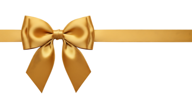 Elegant golden satin ribbon tied into a decorative bow on a solid black background for celebration