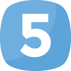 Number 5 Icon In A Rounded Square Shape With Transparent Background In Light Blue And White Colors