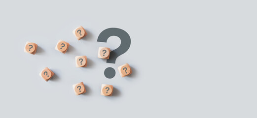 Question mark icons on wood cube, International ask a question day concept, Answer, Q and A, Problem, solution, confusion counseling, Question mark with copy space