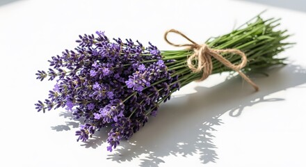 Beautiful bunch of fragrant lavender tied with twine, perfect for aromatherapy, spa, or wedding themes, bringing a touch of rustic elegance and calming vibes to your design