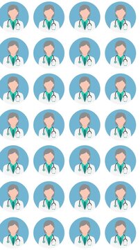 Looping seamless doctor avatar pattern background animation.