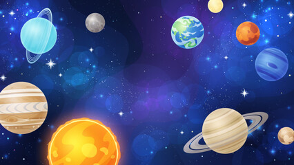 宇宙と惑星の背景イラスト_16:9