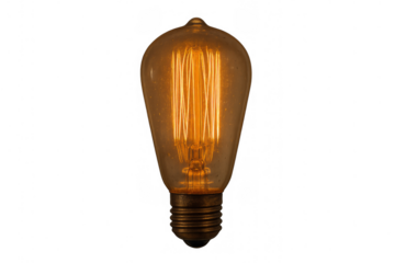 Vintage edison style light bulb illuminating, transparent background generating concepts of idea, creativity, and innovation