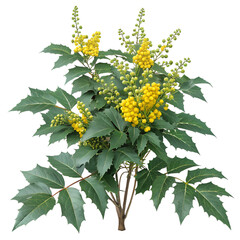 beautiful bush of garden Mahonia aquifolium isolated on a transparent background