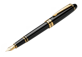 Elegant black and gold fountain pen isolated on transparent background