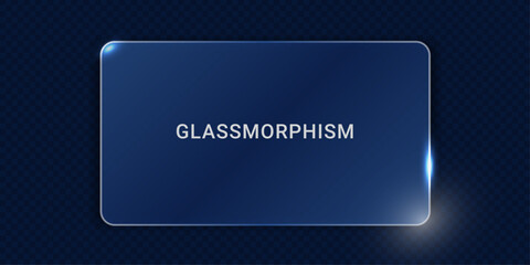 3D glass box in glassmorphism style with frosted transparent lens, glowing border frame, and sleek abstract design. Perfect for tech, web, creative projects, and modern vector illustration concepts.