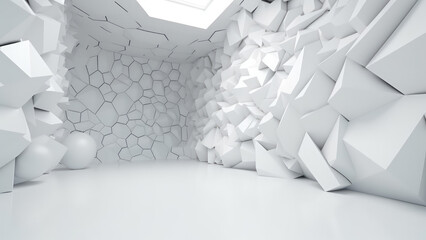 abstract wall polygon blue white geometric structure with triangular shapes 