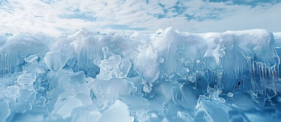 Obraz premium Frozen Lake Baikal Ice Formation with Icicles and Sky View in Winter Season Close Up Shot Nature Photography