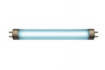 Fluorescent tube light glowing with neon light, illuminating a transparent background for energy concepts