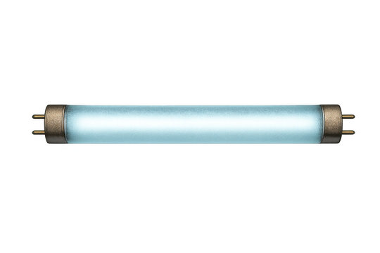 Fluorescent tube light glowing with neon light, illuminating a transparent background for energy concepts