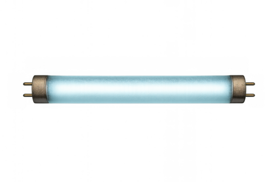 Fluorescent tube light glowing with neon light, illuminating a transparent background for energy concepts
