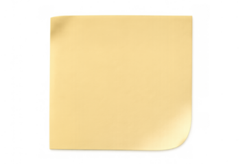 Blank yellow sticky note with a curled corner on a transparent background, perfect for adding text or symbols
