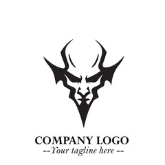 Head of Vampire Logo Symbol in Black on the White Background with Gothic Horror Vector Design