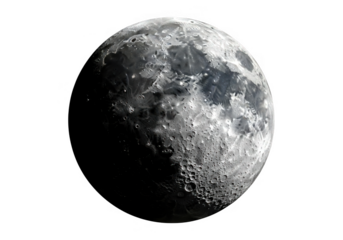 Detailed view of the moon s surface with craters isolated on transparent background