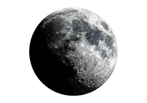 Detailed view of the moon s surface with craters isolated on transparent background