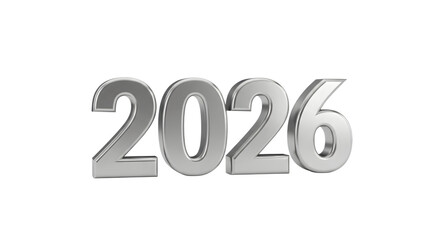 Silver 3d numbers 2026 foe new year isolated on transparent background