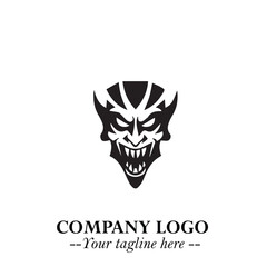 Head of Vampire Logo Symbol in Black on the White Background with Gothic Horror Vector Design
